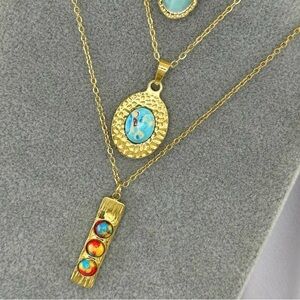 Colorful Stone Gold Bar Pendant Necklace